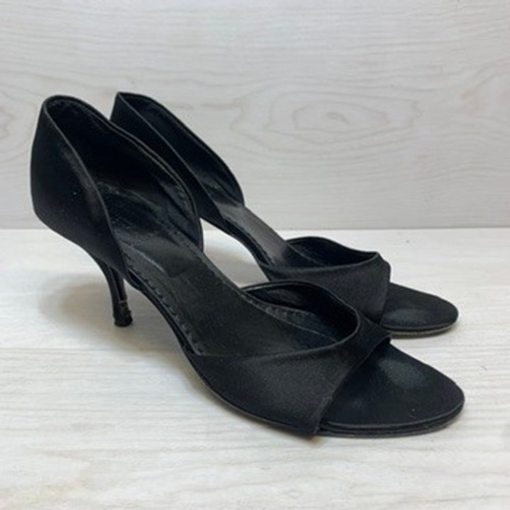 J.Crew Womens 10 Heels D'Orsay Peep Toe Black Satin Made in Italy Evening 71603